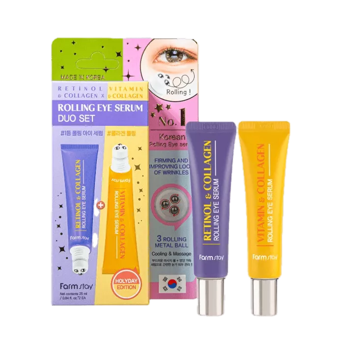 FarmStay Rolling Eye Serum Duo Set (Retinol + Vitamin) 25ml+25ml