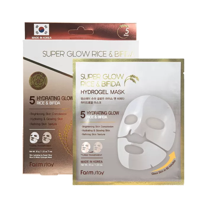 FarmStay Super Glow Rice & Bifida Hydrogel Mask 35g*5EA